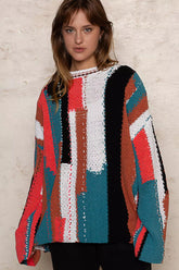 POL Color Block Round Neck Oversized Sweater OutfitFlow
